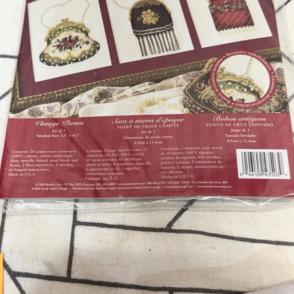 Bucilla Counted Cross Stitch Kit 3.5x4.5 Ivory Vintage Purses Sandy Clough 43503